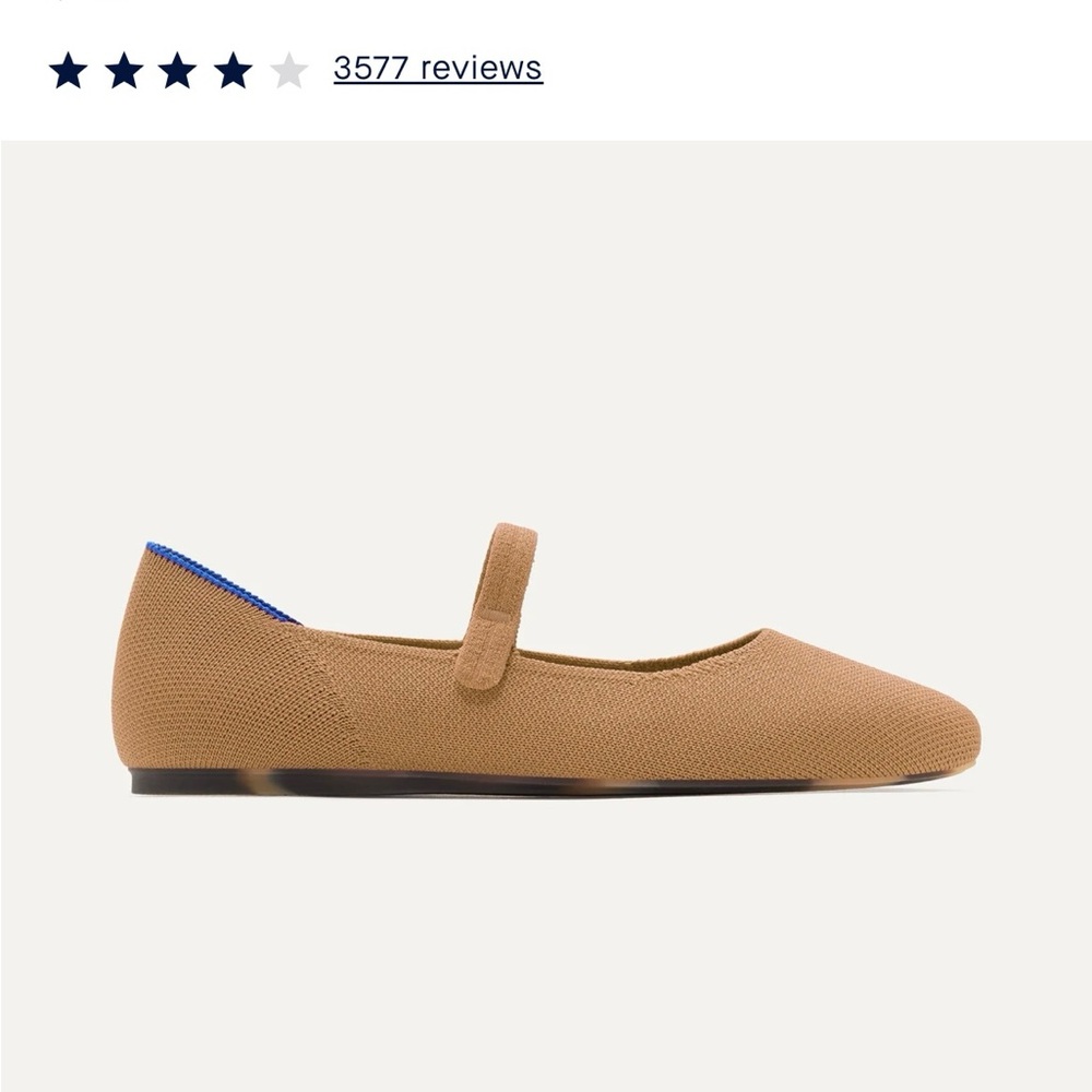 Rothy's Tan Knit Mary Jane Flats with Blue Heel Trim - Picture 2 of 2